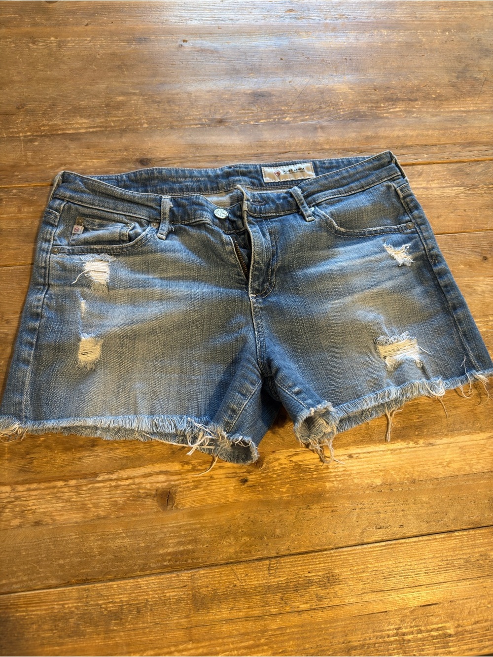 AG Adriano Goldschmied Frayed Hem Distressed Denim Shorts - size 28